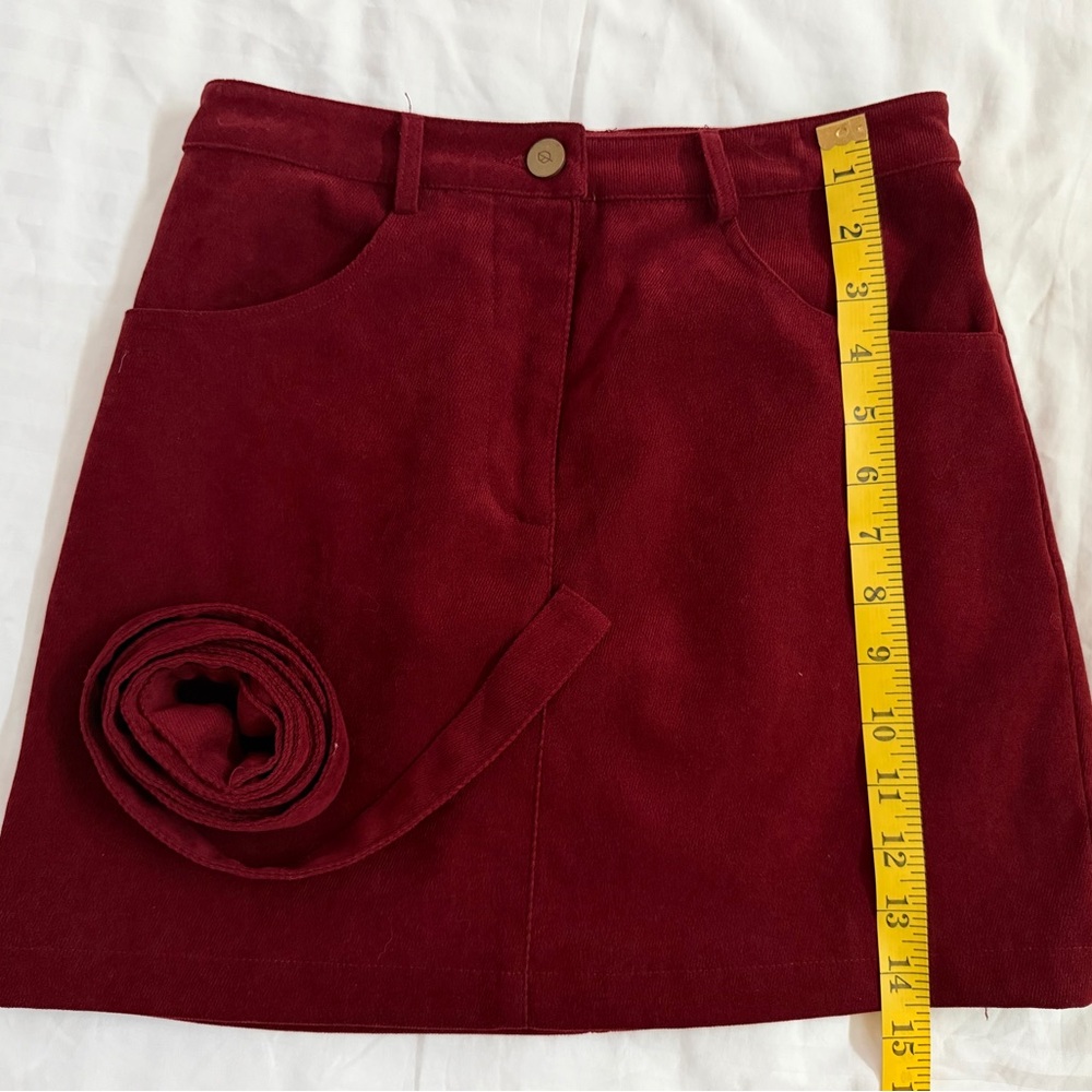 Women’s Burgundy Corduroy Mini Skirt with Belt